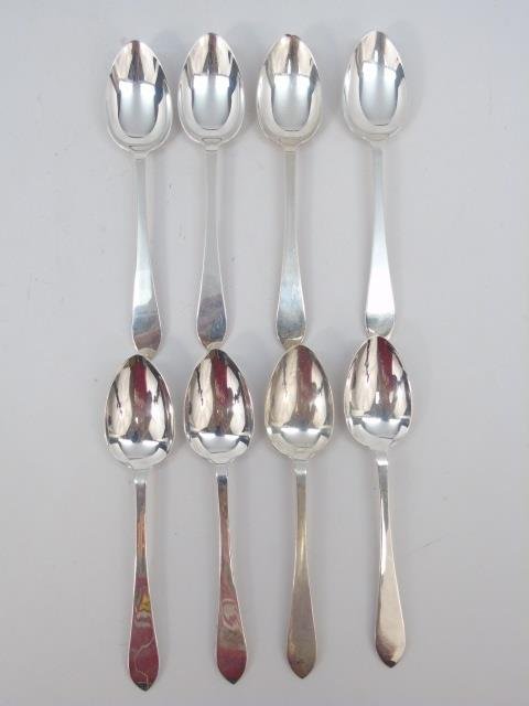 8 Tiffany & Co Sterling Silver Faneuil Tea Spoons: Tiffany & Co Sterling Silver Faneuil Tea Spoons. Set of 8 in original dust cover. All signed and hallmarked. Each measures 6 inches. Total weight approximately 8.8 standard ounces.