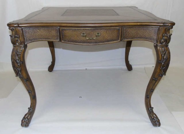 Contemporary Faux Bamboo Chess / Games Table: Contemporary Faux Bamboo Chess / Games Table. Carved frame resembling bamboo. Having a reversible games top for chess and backgammon. Drawers for storage. Measures 29 x 44 x 44 inches.