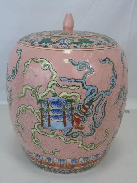 Chinese Hand Painted Porcelain Ginger Jar Vase: Chinese Hand Painted Porcelain Ginger Jar Vase. Measures 14 inches in height, 10 inches in diameter.