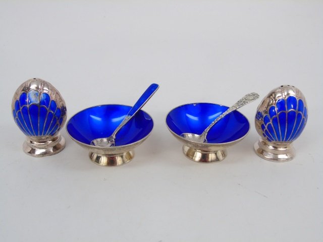 2 pairs Danish Sterling & Enamel s/p Shakers (1 of 9)