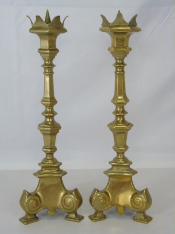 Pair Continental 19th C. Gilt Bronze Candlesticks (1 of 6)