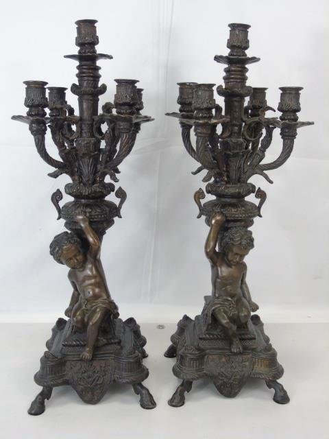 Large Five Arm Bronze Candelabras w/ Putti (1 of 8)