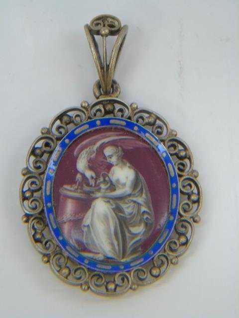 Antique 19th C Continental Enamel Locket Pendant (1 of 5)