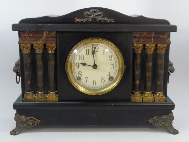 Antique American Ebony Tone Mantle Clock (1 of 8)
