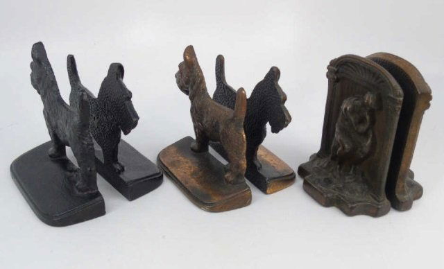 3 Pairs Antique Bookends - Scottie & Le Penseur (1 of 4)