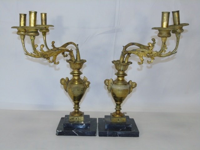 Pair 3-Arm Offset Gilt Bronze Candelabra (1 of 7)