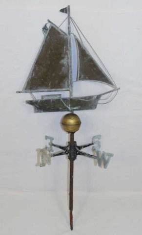 Vintage 20th C Sail Boat Form Metal Weathervane (1 of 3)