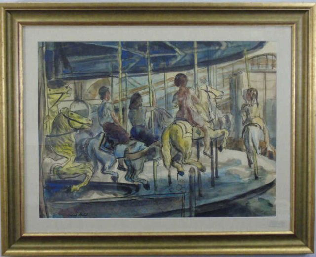 Albert Gold - Signed Horse Carousel Watercolor (1 of 3)