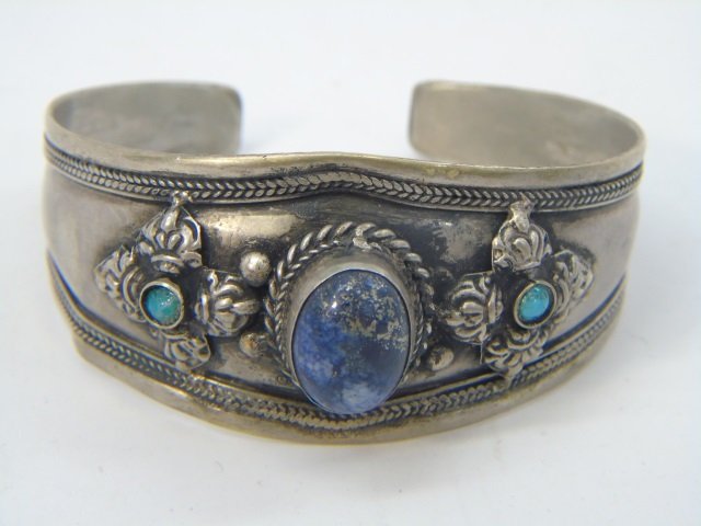 Native American Carved Stone Mounted Cuff Bracelet (1 of 3)