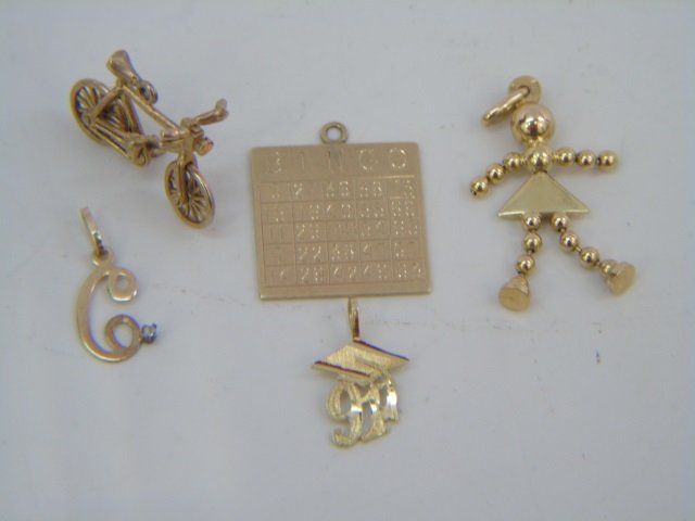 Five Vintage Yellow Gold Charm Bracelet Charms (1 of 7)