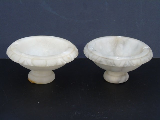 Pair Antique 19th C Carved Alabaster Compotes (1 of 3)