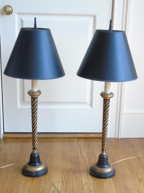 Pair Gilt Barley Twist Candlestick Lamps (1 of 4)