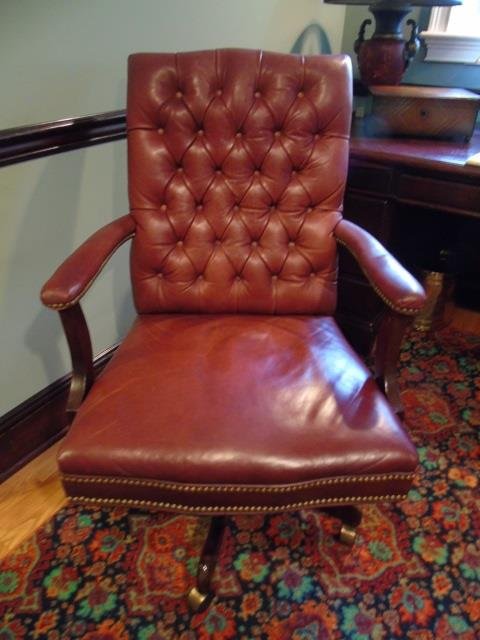 Tufted Leather Executive Desk Armchair: Tufted Leather Executive Desk Armchair. Measures 41 x 32 x 21 inches.