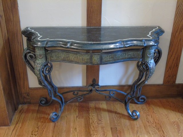 Italian Baroque Style Iron Base Console Table (1 of 5)