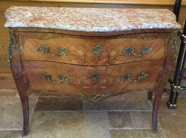 Italian Marquetry Wood Inlay & Marble Bombe Chest (1 of 8)