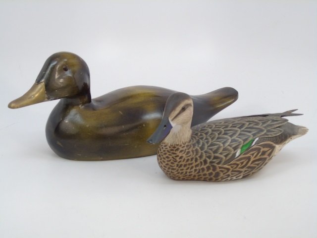 2 Hand Carved Painted Wooden Duck Decoys (1 of 6)