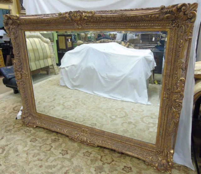 Monumental Gold Tone Baroque Style Wall Mirror (1 of 5)