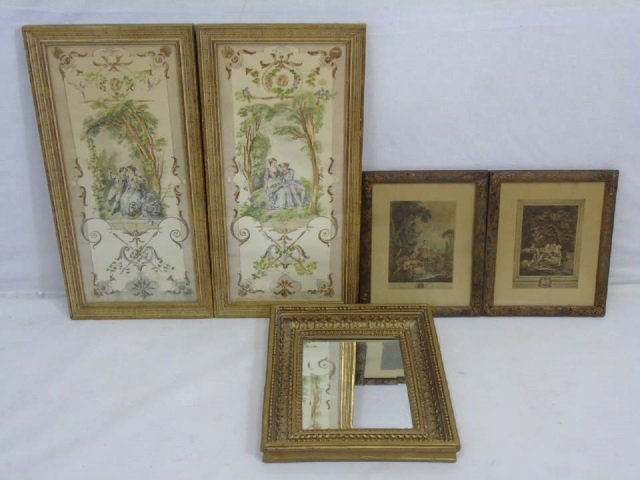 Group Lot - Four Antique Prints & Vintage Mirror (1 of 9)