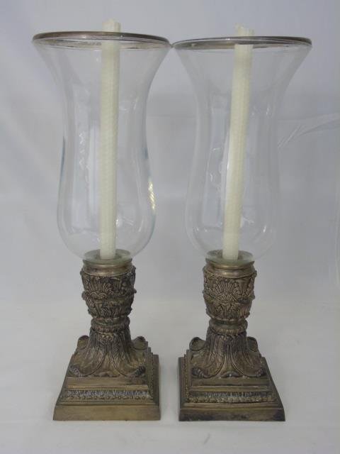 Pair Silver Neo Classical Candlesticks w Hurricane (1 of 4)