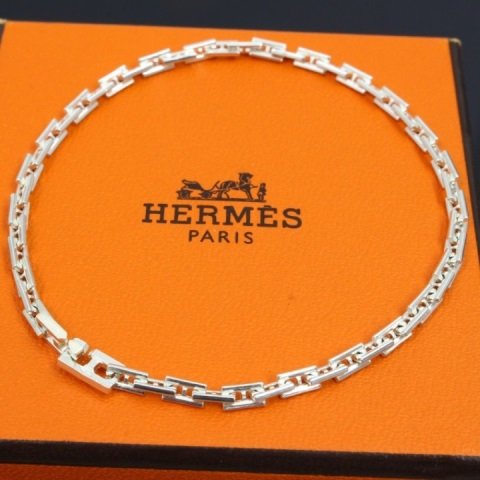 Hermes Rectangular Link Sterling Silver Bracelet (1 of 5)