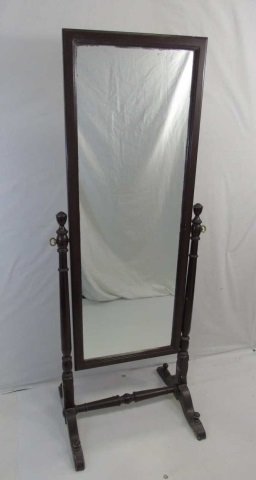 Antique Mahogany Tone Carved Standing Mirror (1 of 4)