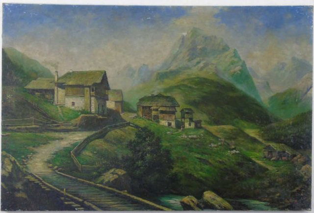 Oil on Canvas Alpine Farm Scene Signed G. Rose (1 of 5)