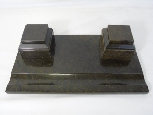 Antique Marble Double Desk Inkwell w Glass Liners (1 of 4)