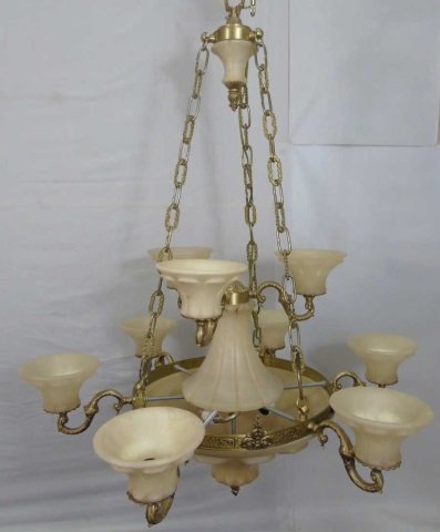 Large Carved Alabaster & Gilt Bronze Chandelier (1 of 8)