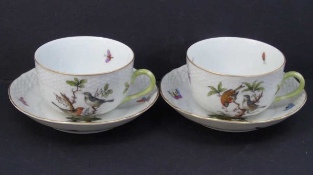 Pair Herend Hungary Porcelain Cups & Saucers (1 of 6)