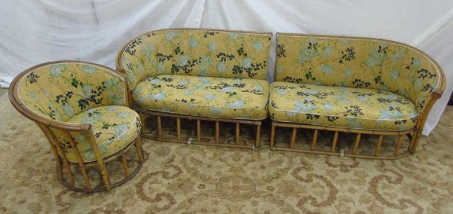 Mid Century Faux Bamboo Settee & Bucket Armchair (1 of 9)