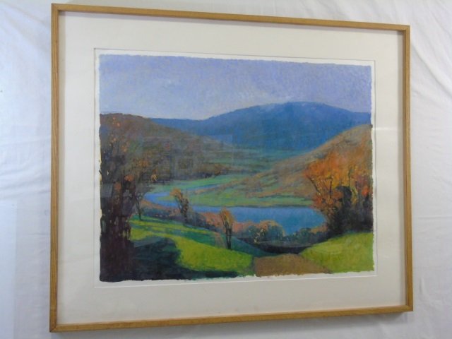 Tom Dougherty Contemporary Landscape Oil Painting: Tom Dougherty Contemporary Landscape Oil Painting. Professionally framed and matted. Measures 38.5 x 47 inches.