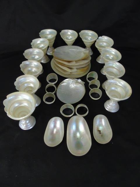 Vintage Carved Shell Mother of Pearl Lunch Service (1 of 6)