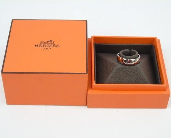 Estate Hermes 18kt White Gold "H" Logo Ring in Box (1 of 10)