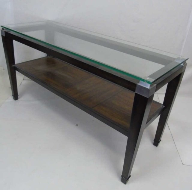 Contemporary Modern Wood Steel Glass Console Table (1 of 3)