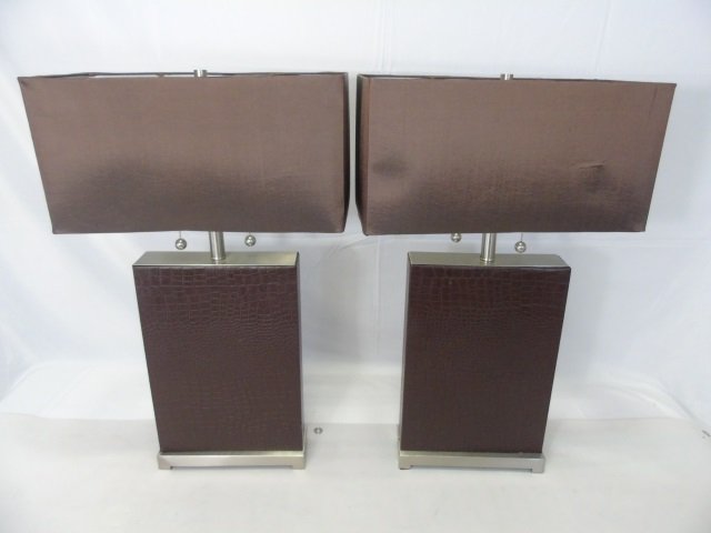 Pair Contemporary Faux Crocodile Skin Lamps (1 of 6)