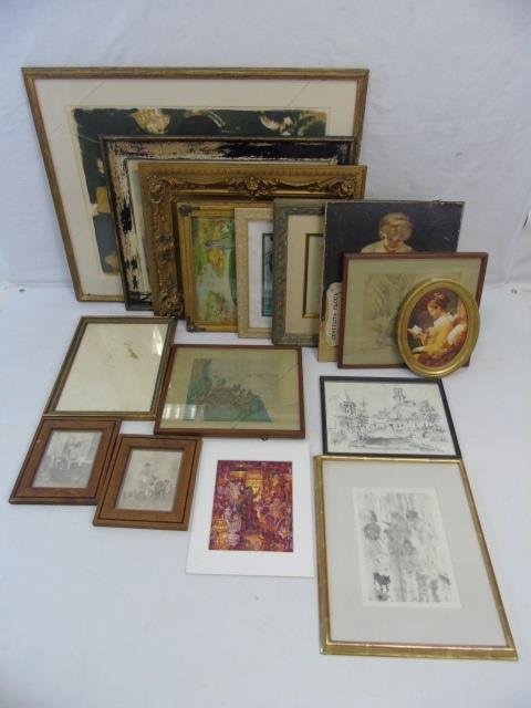 Large Lot of Antique & Vintage Framed Artwork (1 of 5)