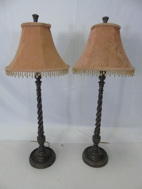 Pair Contemporary Carved Wood Barley Twist Lamps (1 of 5)