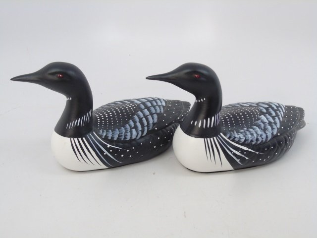 Pair Hand Carved Hand Painted Loon Decoys (1 of 2)