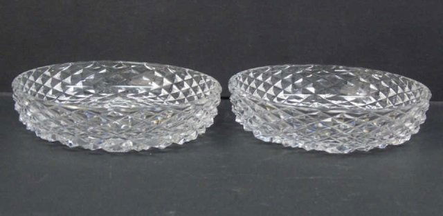 Pair Waterford Cut Crystal Wine Bottle Coasters: Pair Waterford Cut Crystal Wine Bottle Coasters. Each marked. Each measures 5 inches in diameter.