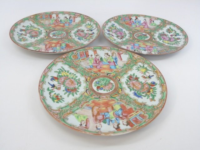 Three Antique Chinese 19th C Rose Medallion Plates (1 of 5)