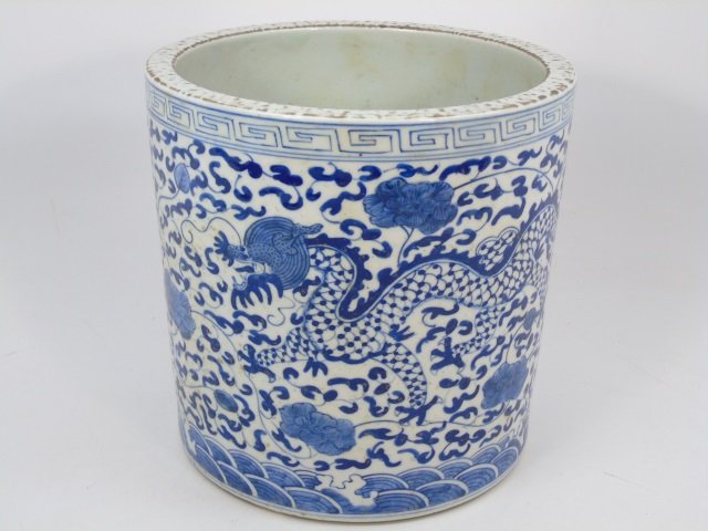 Large Chinese Blue & White Porcelain Brush Pot (1 of 3)