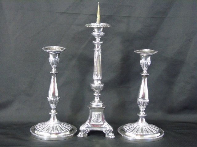Pair Georgian Silver Plate Candlesticks & Pricket (1 of 8)