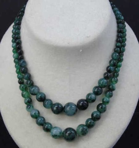 Pair Carved Nephrite Jade Beaded Necklaces (1 of 4)