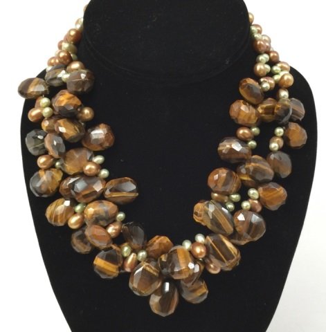Estate Tahitian Pearl & Carved Tigers Eye Necklace (1 of 5)