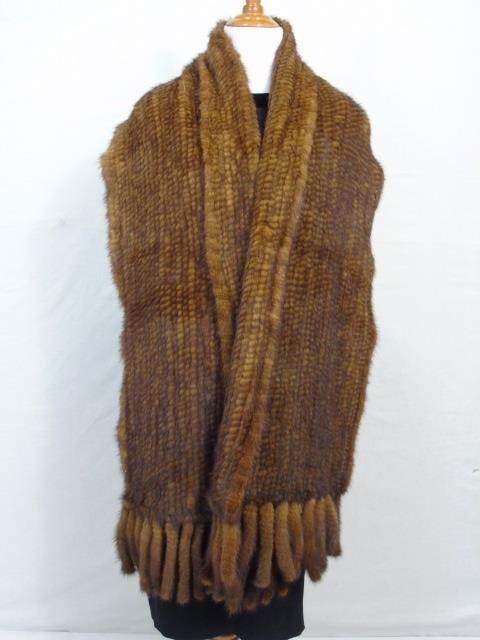 Woven Brown Mink Fur Shawl / Wrap / Scarf (1 of 3)