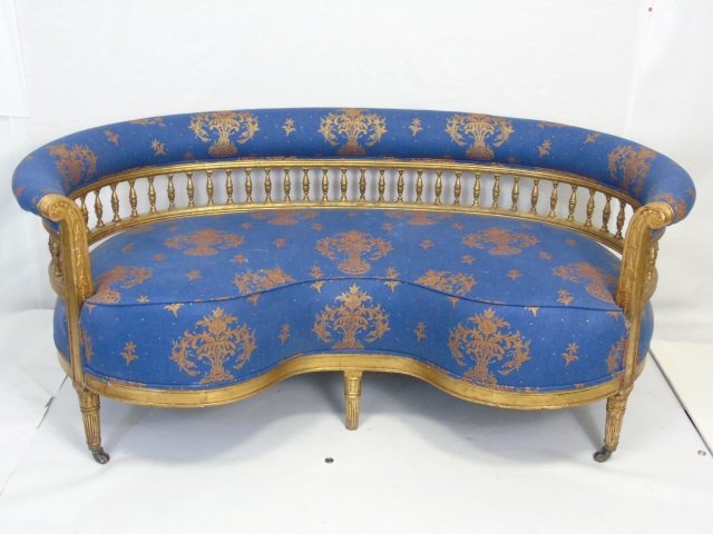 Antique French Gilt Wood French Kidney Form Settee (1 of 5)