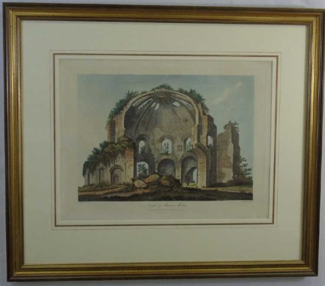 Antique Temple of Minerva Engraving c 1820: Antique Temple of Minerva Engraving c 1820. Artist: H. Abbott, Title: Temple of Minerva, Printmaker: Gaellean, Date: C.1820. Professionally framed and matted. Measures 30x 25 inches.