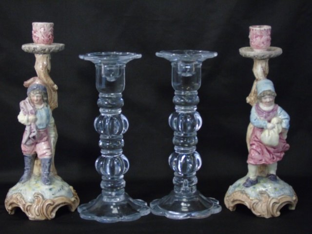 Two Pairs of Candlesticks - Art Glass & Porcelain (1 of 6)