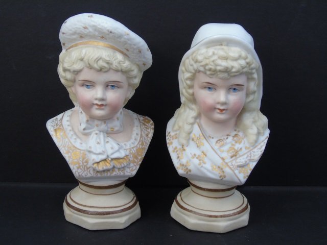 Antique Pair of German Bisque Child Bust Statues (1 of 5)