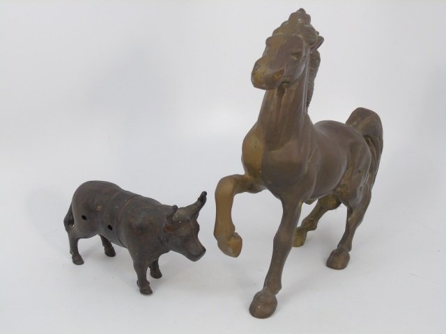 Cast Metal Table Statues of a Rearing Horse & Bull (1 of 5)